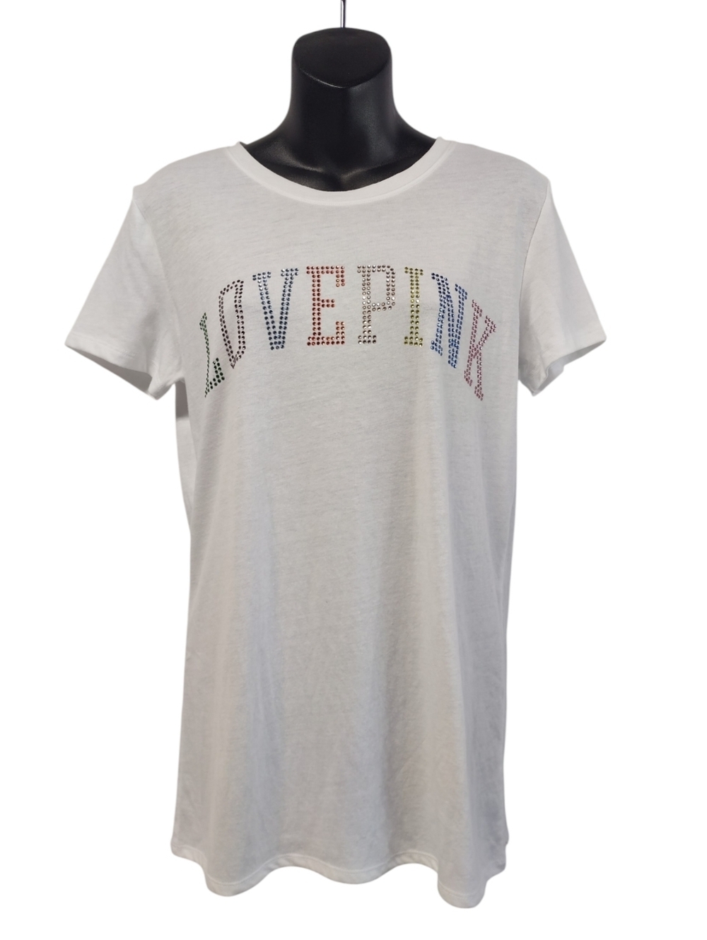 PINK Victoria's Secret White LOVE PINK Rhinestone Studded Bling T-Shirt Sz S NWT